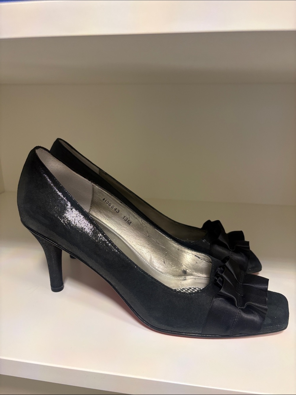 Ros Hommerson Black Peep-Toe Heels with Bow Accent
